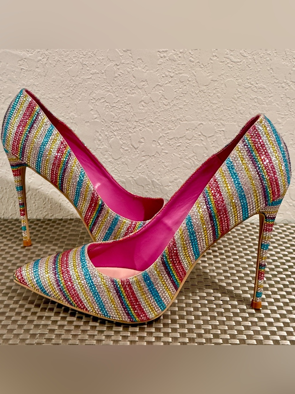 Women’s Rainbow Multicolored Crystal Embellished Heels Pumps Size 12 NEW